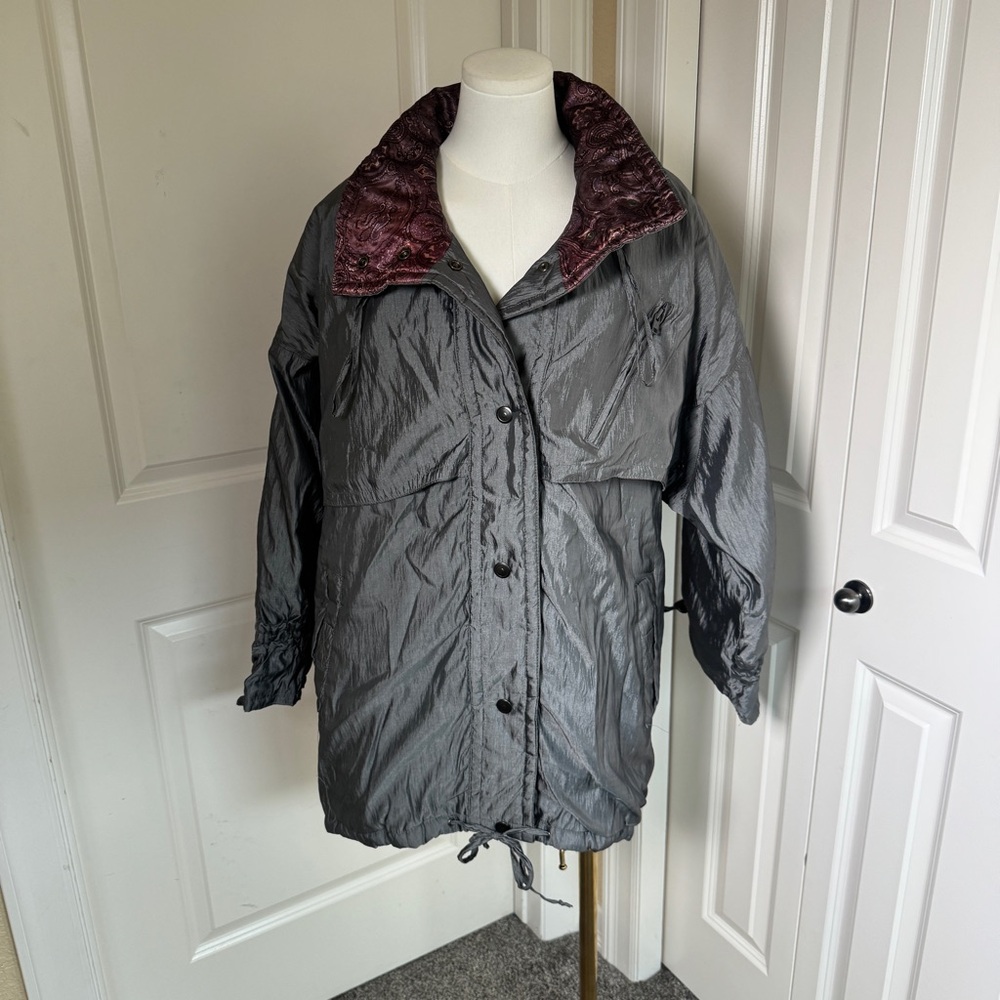 Vintage 80s Oversized Metallic Jacket Woman’s XS Iridescent Paisley Lined